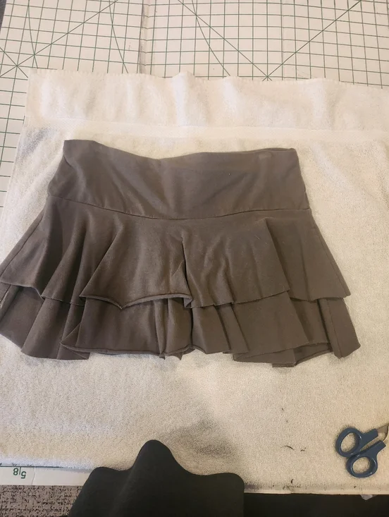 Tiered Ruffle Mini Skirt with Drawstring Waist - Brown - Picture 2 of 4
